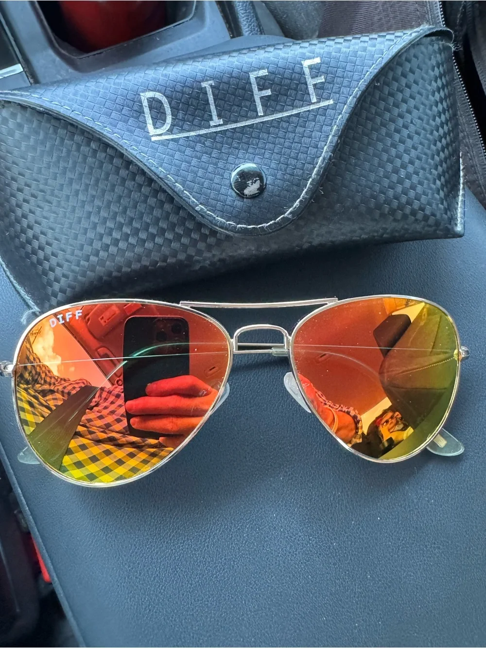 Women’s Diff Aviator Gold Frame red sunfire lenses